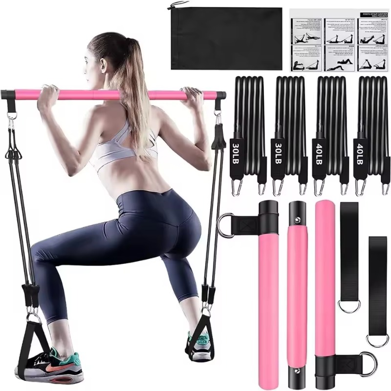 Home Gym Kit For Men - طقم بار بيلاتيس مع أشرطة مقاومة،