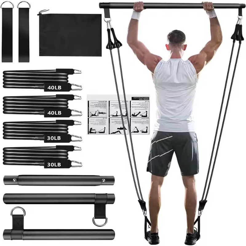 طقم بار بيلاتيس مع أشرطة مقاوم - مراجعة Home Gym Kit For Men وسعره