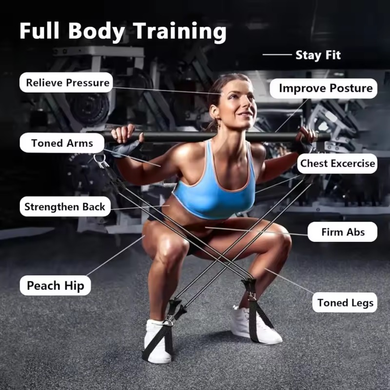 طقم بار بيلاتيس مع أشرطة مقاوم - مراجعة Home Gym Kit For Men وسعره